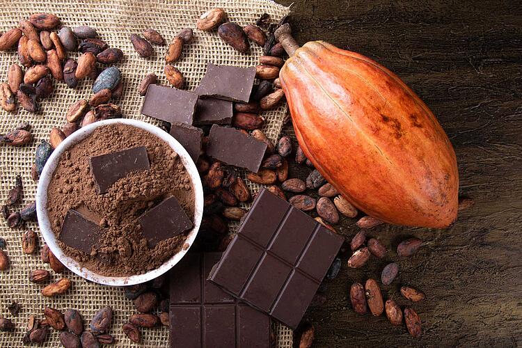 Kakaobohnen, Schokolade und Kakaopulver