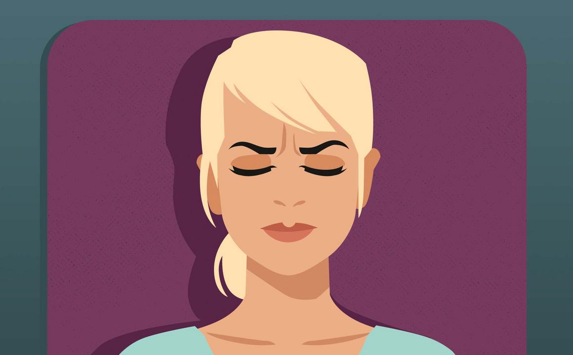 Illustration Muskelentspannung nach Jacobson, Übung 3: Augenbrauen zusammenziehen.