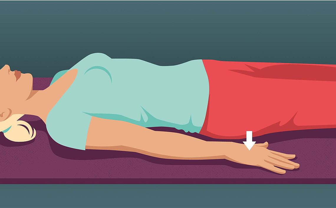 Illustration Muskelentspannung nach Jacobson, Übung 2: Unterarmmuskeln anspannen.