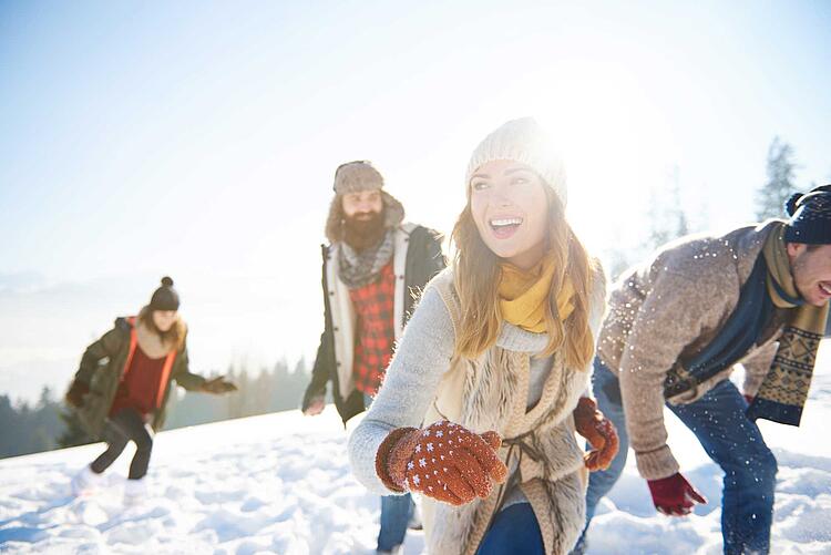 Freunde haben Spaß im Schnee