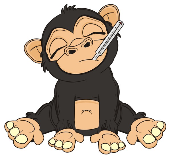 Illustration: Affe mit Fieberthermometer im Mund