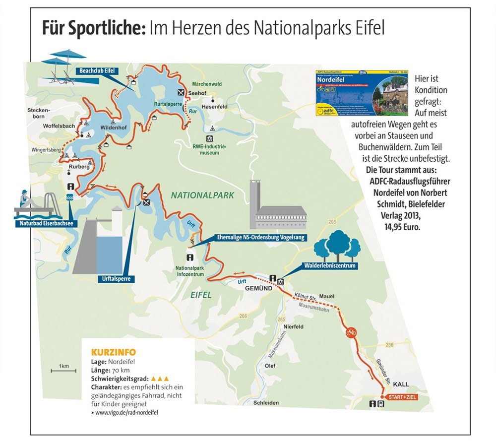 Karte einer Radtour durch die Eifel vom klartext-Verlag.