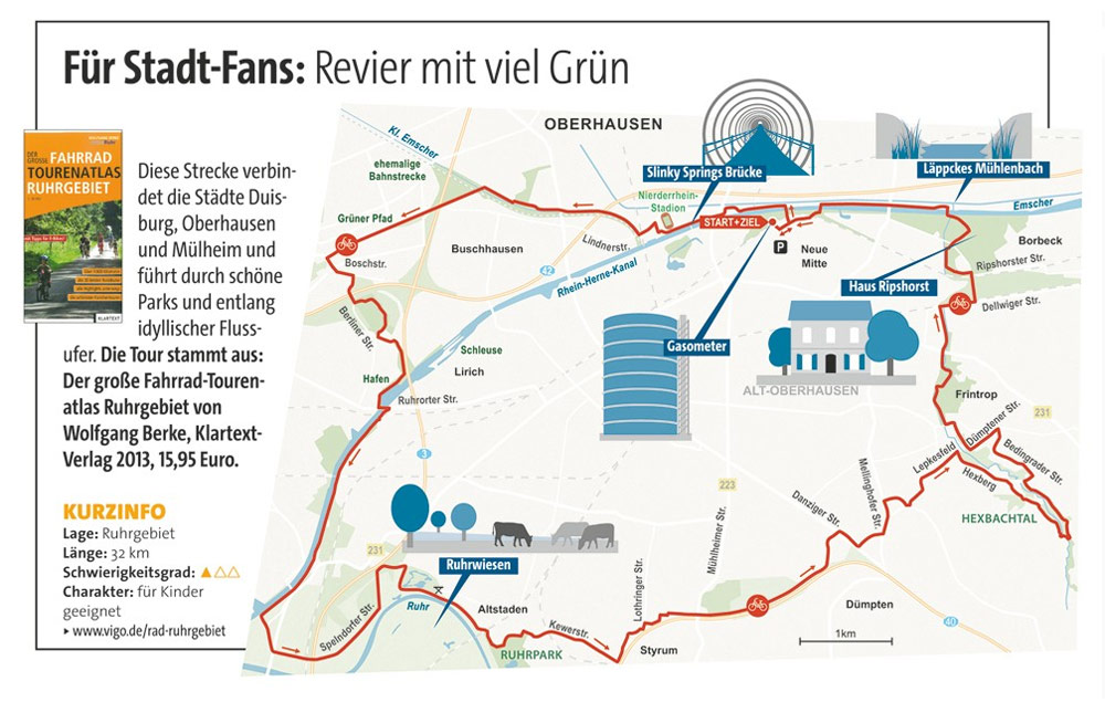 Karte der Radtour durch das Ruhrgebiet.